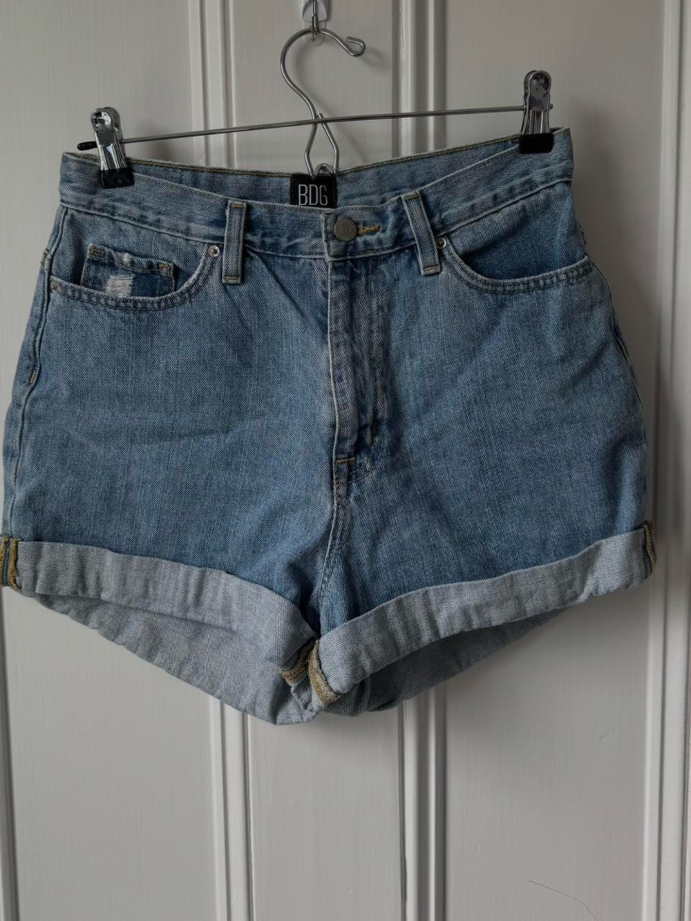 BDG Washed Blue High-Rise Rolled Cuff Denim Shorts